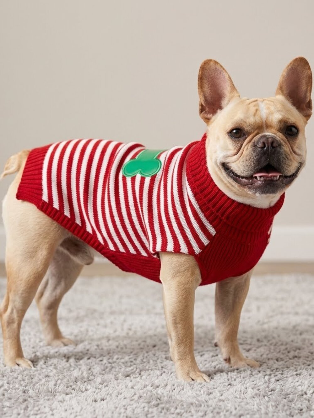 Christmas Red White Knit Dog Coat Turtleneck Small Dog Christmas Pet Sweater